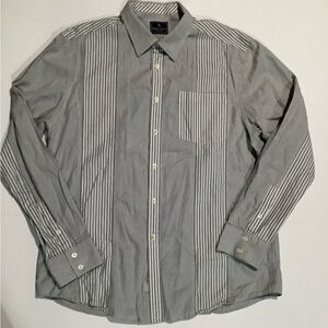 Marc Ecko Grey & White Striped Long Sleeve Button Down Men’s Shirt Size Medium